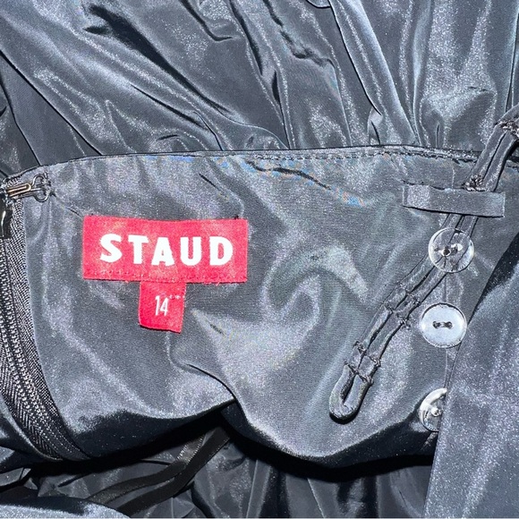 STAUD Loren Ruched Taffeta Mini Dress black size 14 - Picture 6 of 8